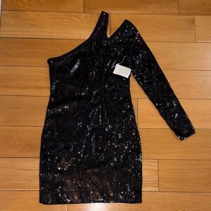 Moda International One-Shoulder Black Sequin Dress